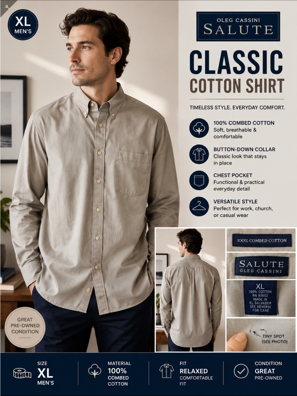 Oleg Cassini Men's Button-Down Shirt in Khaki
